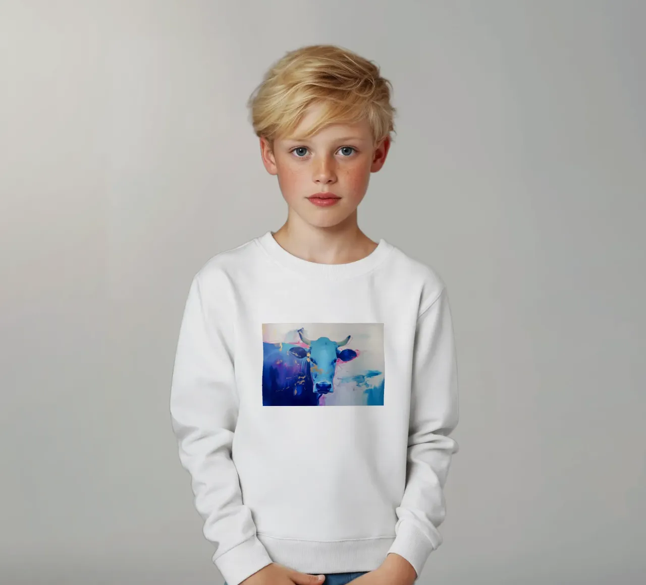 Mucca blu popart felpa bambino da Carinaprint