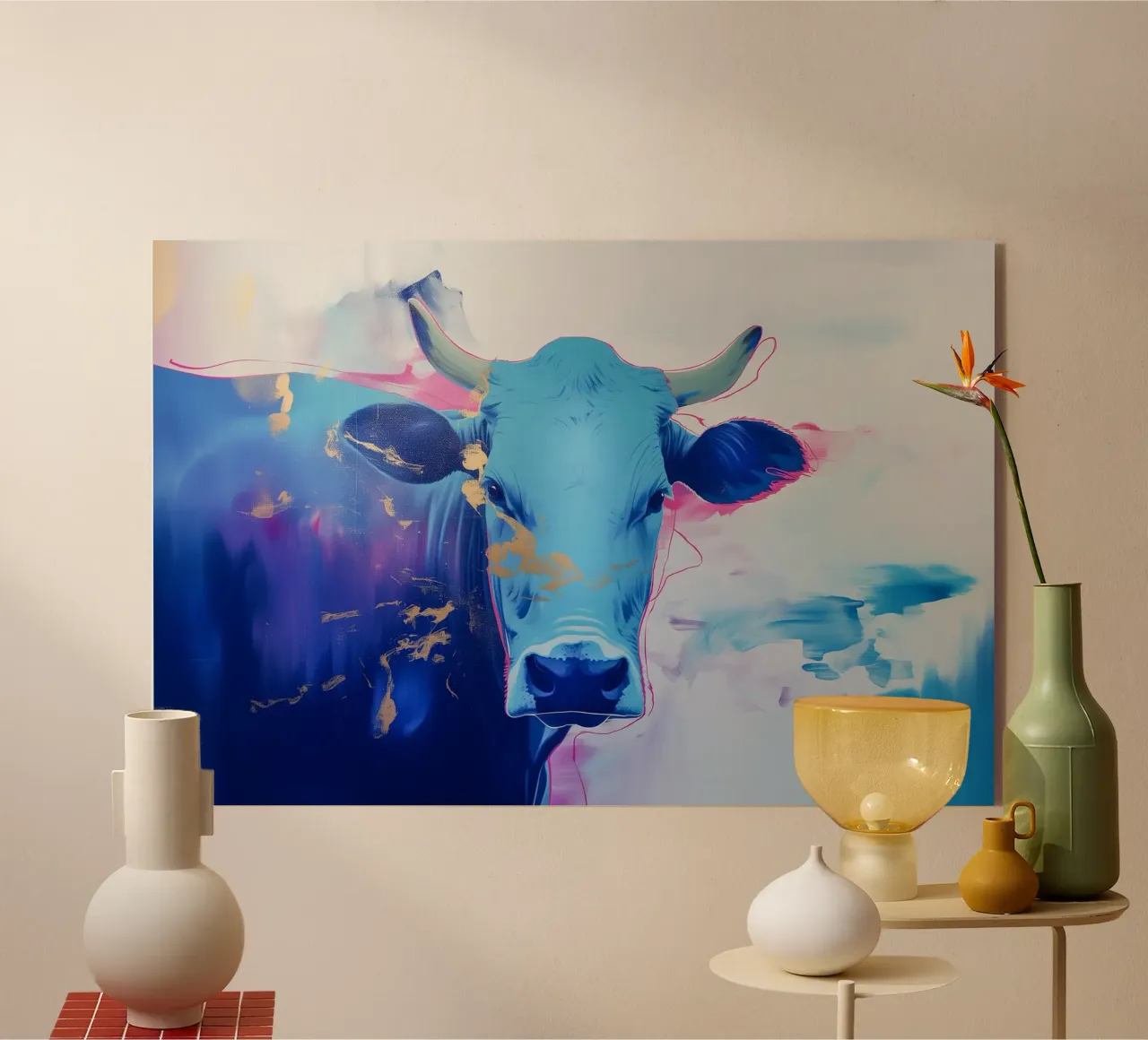 Blue popart cow acrylic glass by Carinaprint