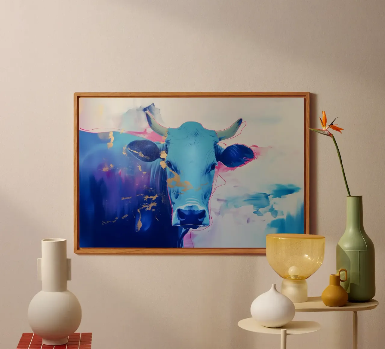 Blue popart cow forex plate by Carinaprint