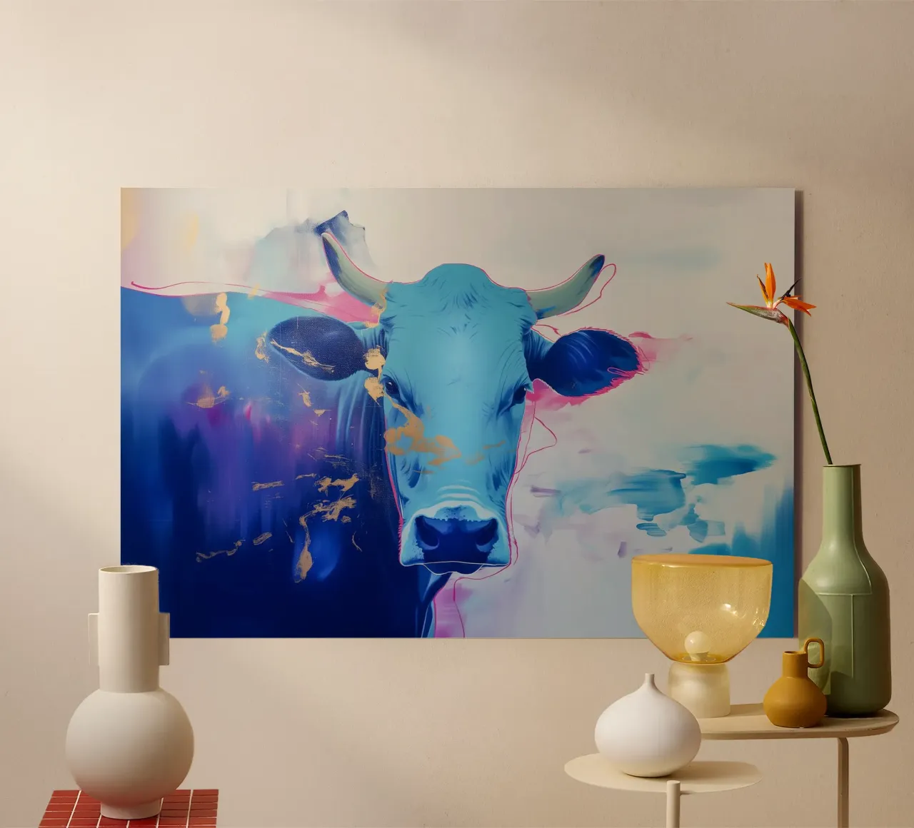 Blue popart cow forex plate by Carinaprint