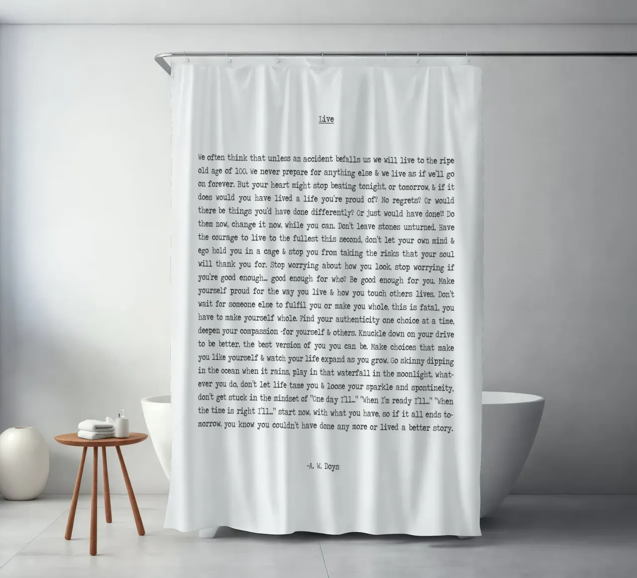Vivere la vita al massimo minimalista Citazione in bianco e nero tenda da doccia da Summer Soul Co. - Quotes
