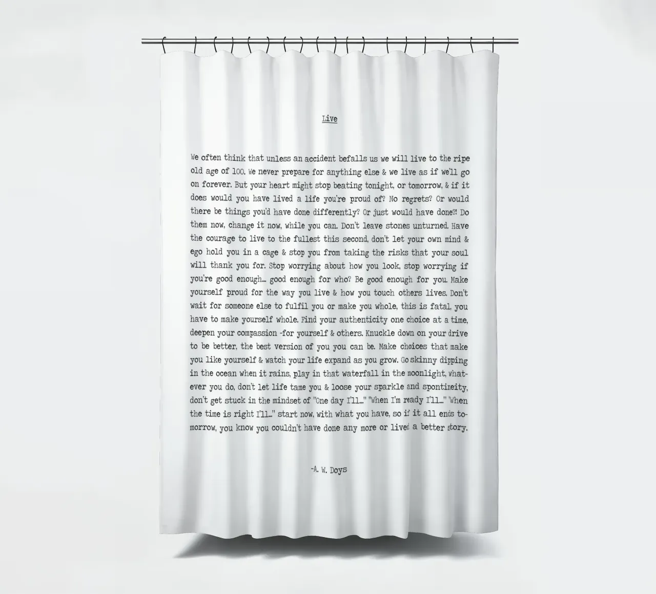 Vivere la vita al massimo minimalista Citazione in bianco e nero tenda da doccia da Summer Soul Co. - Quotes