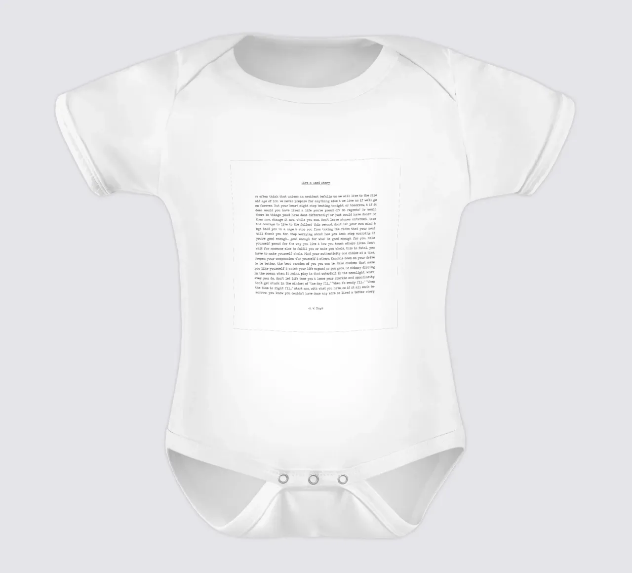 Vivere una buona storia citazione lunga Minimalista in bianco e nero body neonato maniche corte da Summer Soul Co. - Quotes
