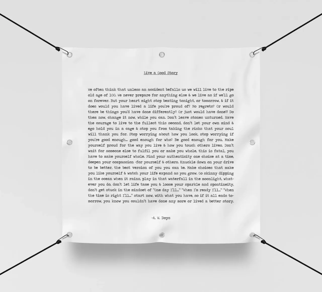 Vivere una buona storia citazione lunga Minimalista in bianco e nero telo in pvc da Summer Soul Co. - Quotes