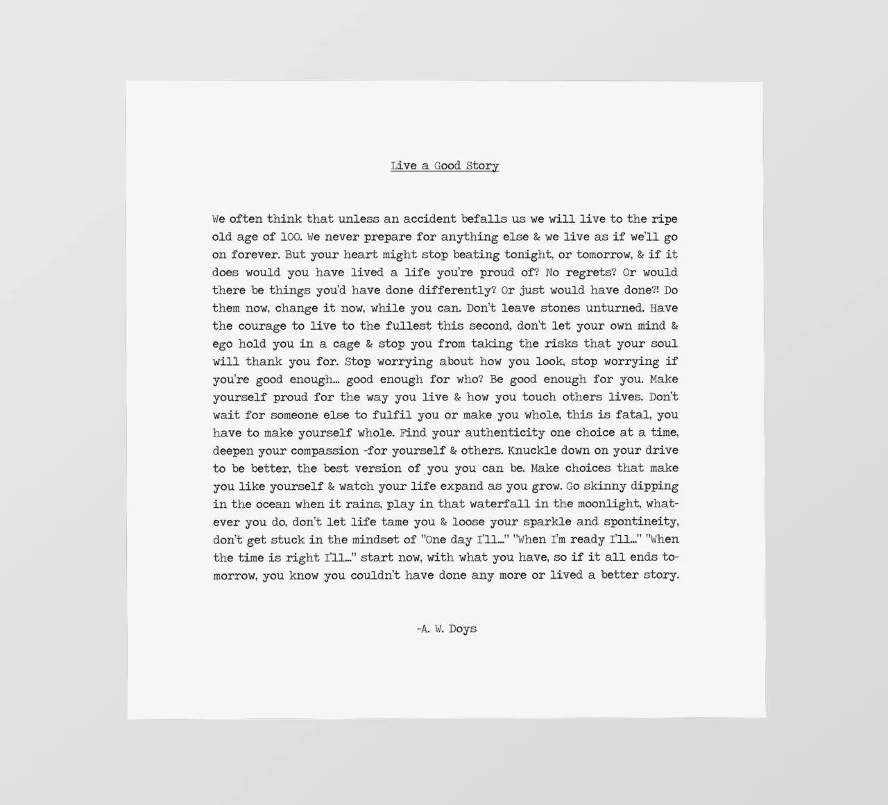 Vivere una buona storia citazione lunga Minimalista in bianco e nero telo in pvc da Summer Soul Co. - Quotes