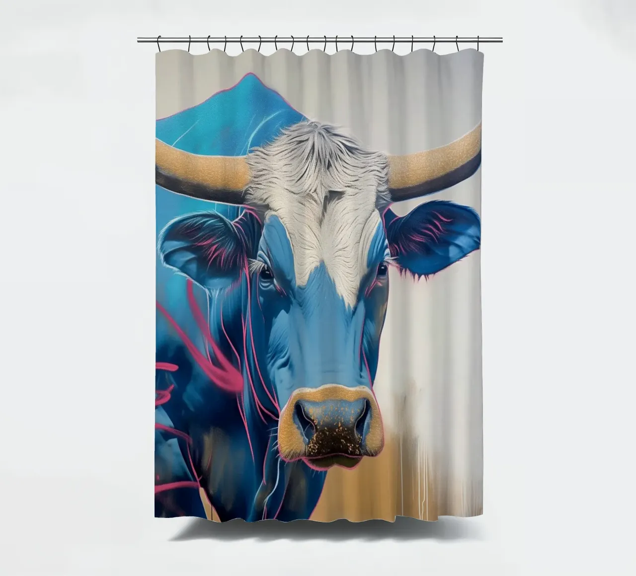 Blaues popart Rind Duschvorhang von Carinaprint