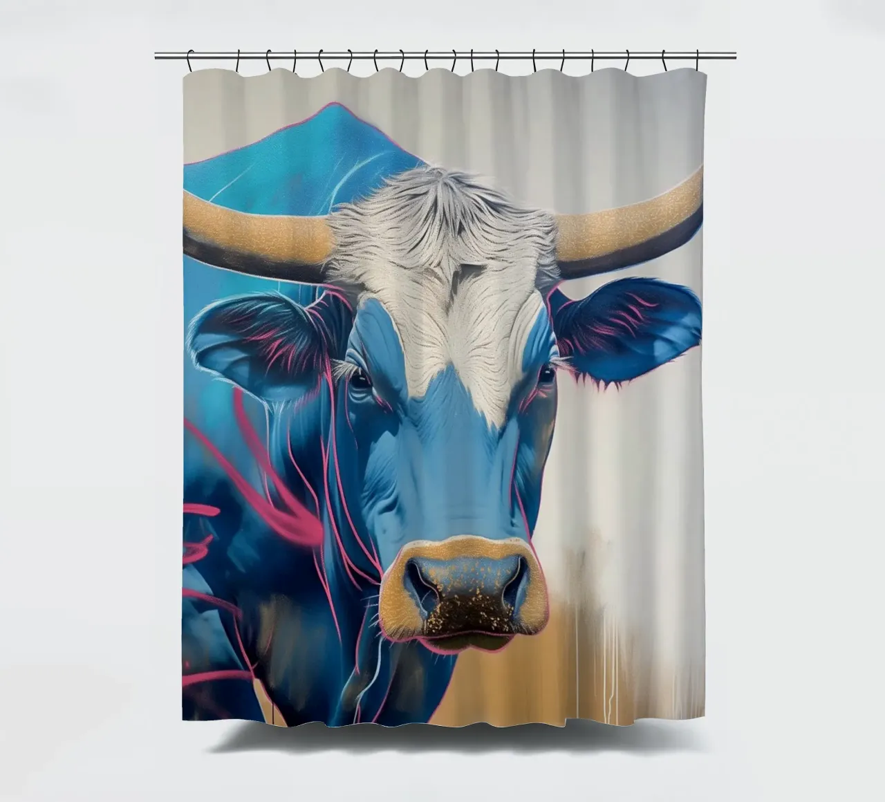 Blaues popart Rind Duschvorhang von Carinaprint