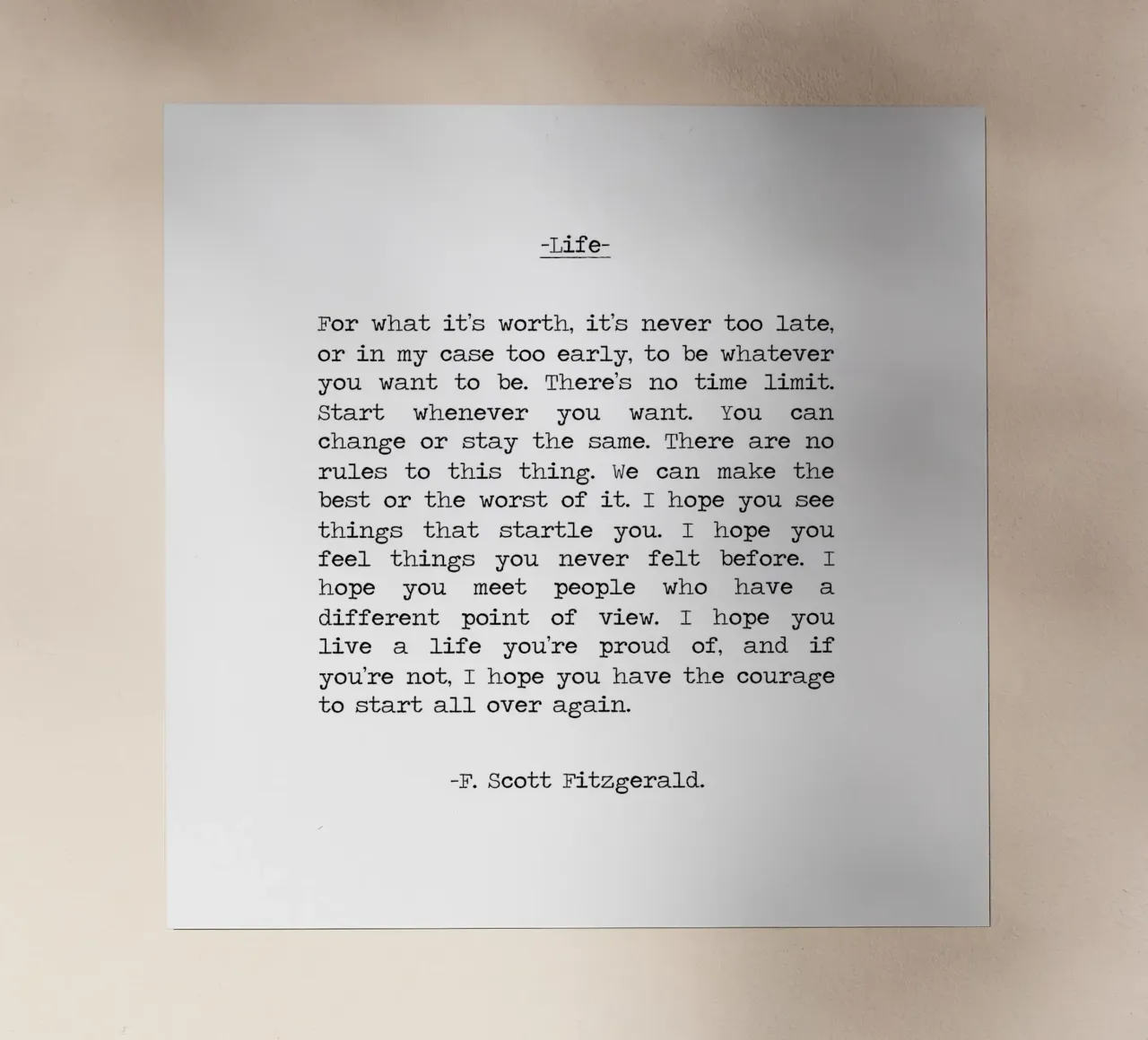 Por si sirve de algo Cita de la vida F. Scott Fitzgerald Cita lámina retroiluminada de Summer Soul Co. - Quotes