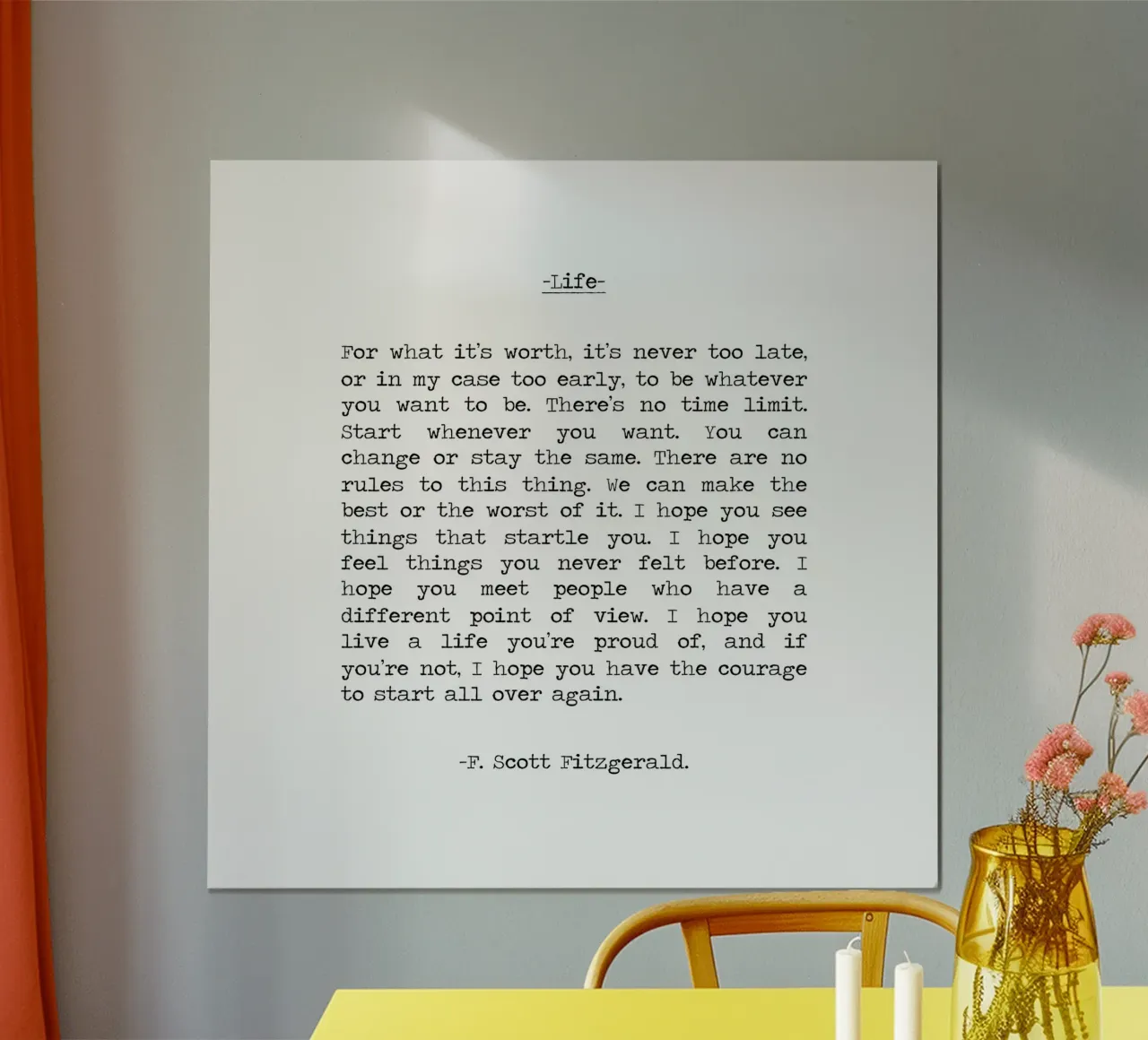 Per quel che vale la vita Citazione F. Scott Fitzgerald Citazione poster con telaio in alluminio da Summer Soul Co. - Quotes