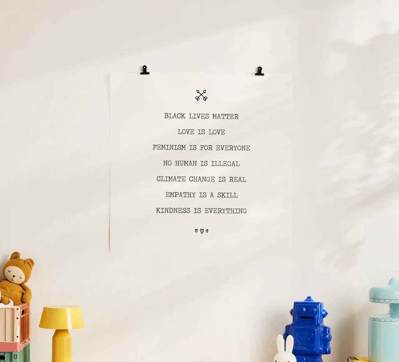 black lives matter, amore, femminismo, cambiamento climatico, gentilezza poster con telaio in legno da Summer Soul Co. - Quotes