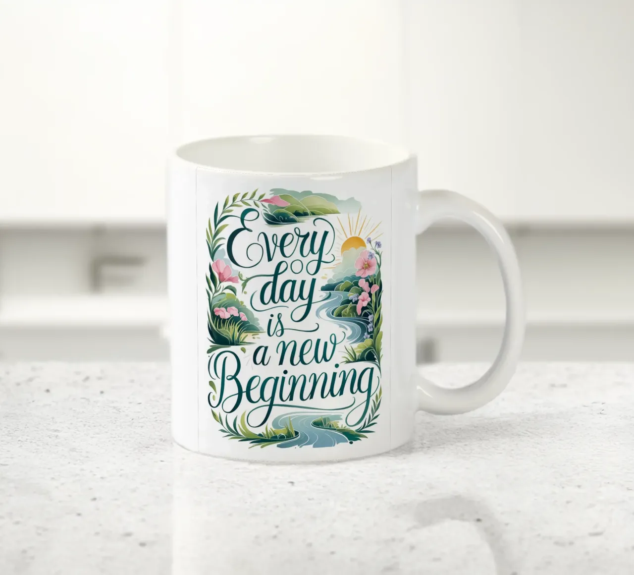 Every day is a new beginning. ceramic mug by logic