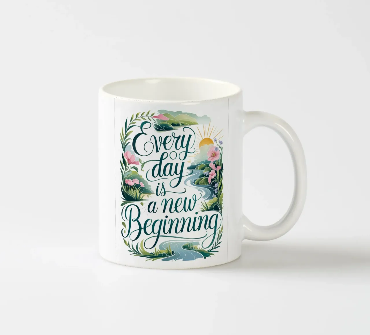 Every day is a new beginning. ceramic mug by logic