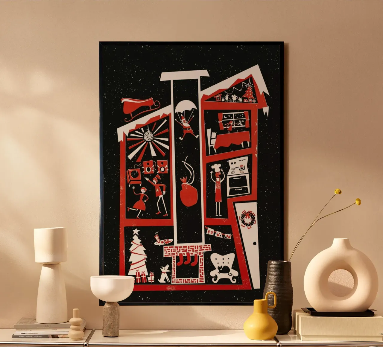 Christmas Chaos poster with aluminum frame by Fox & Velvet