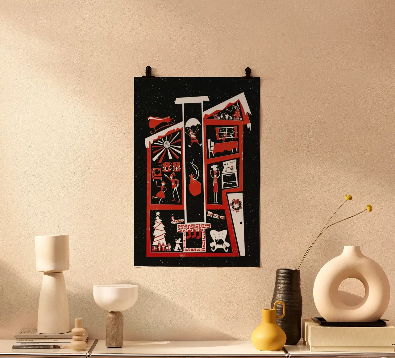 Christmas Chaos poster with aluminum frame by Fox & Velvet