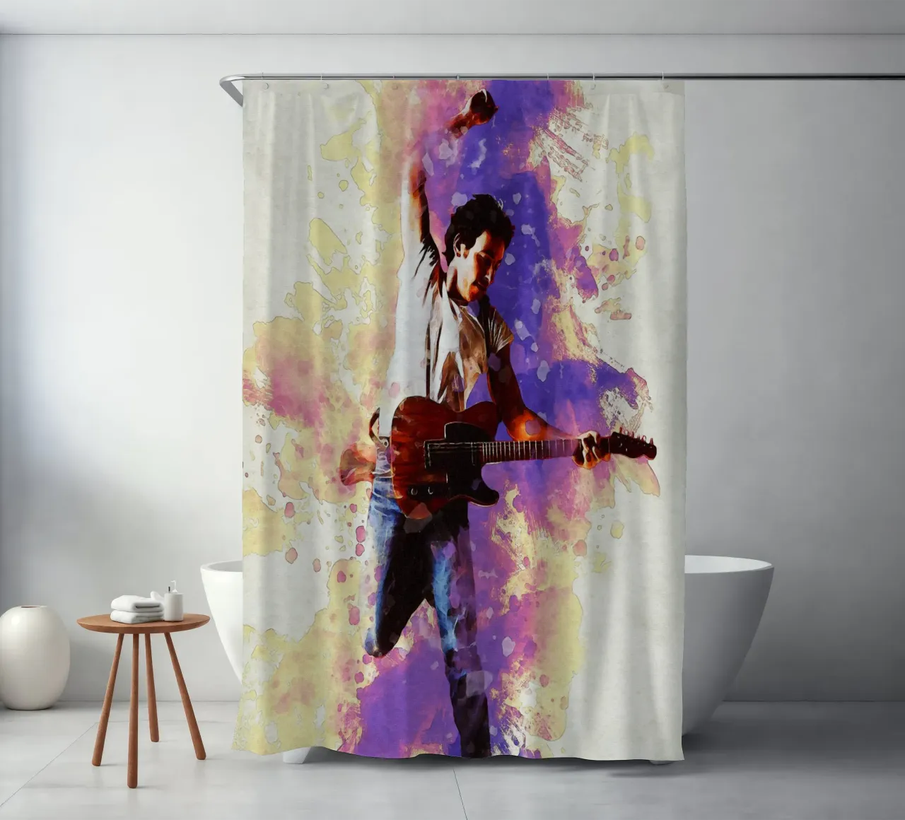 Smudge of Portrait Bruce Springsteen shower curtain by Gunawan Rb