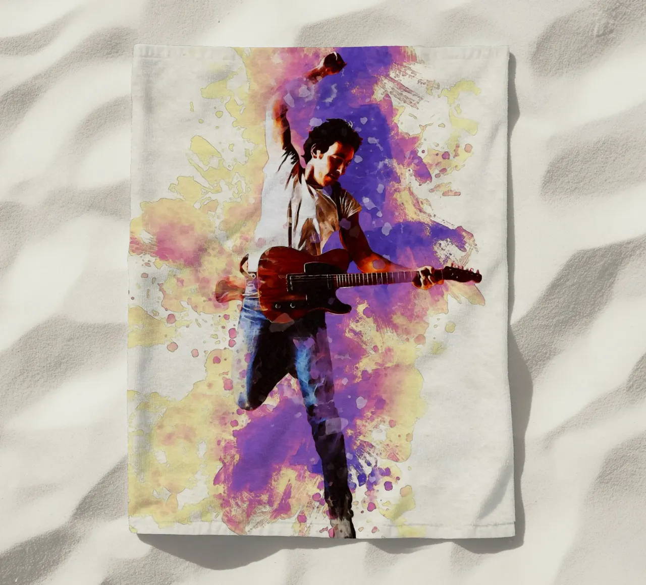 Smudge of Portrait Bruce Springsteen beach towel by Gunawan Rb