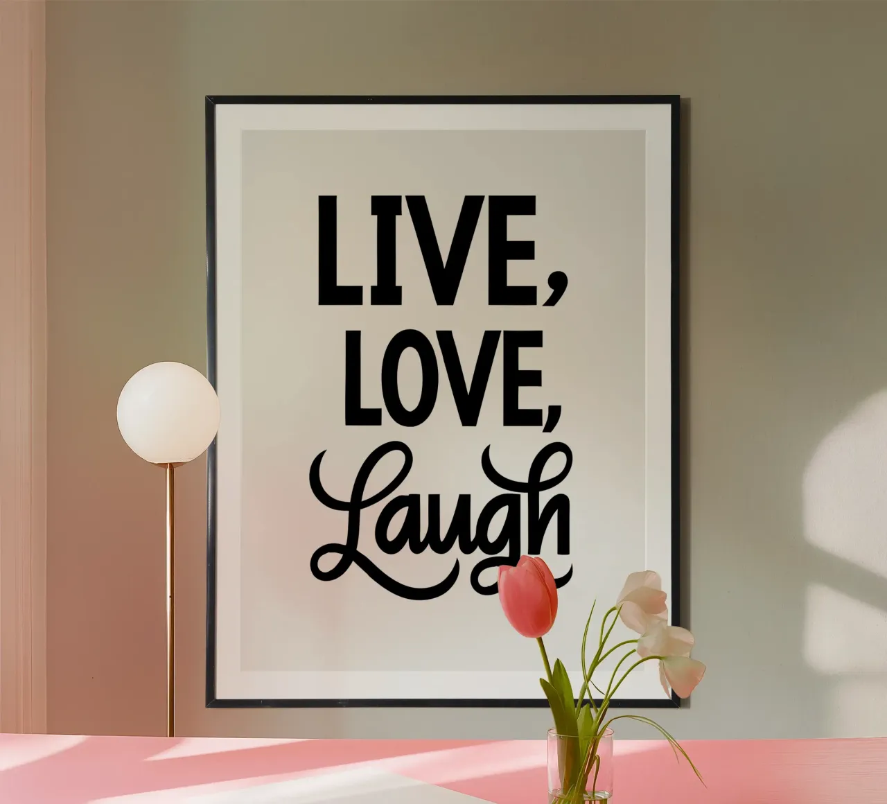 Vivre, aimer, rire poster avec cadre en bois de logic