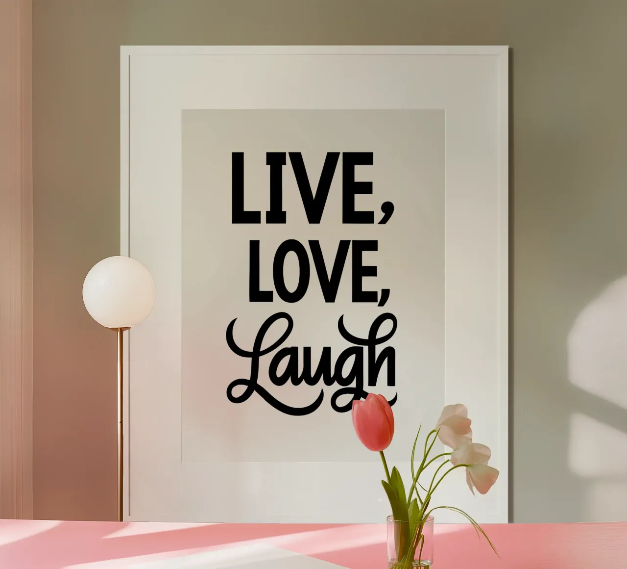 Vivre, aimer, rire poster avec cadre en bois de logic