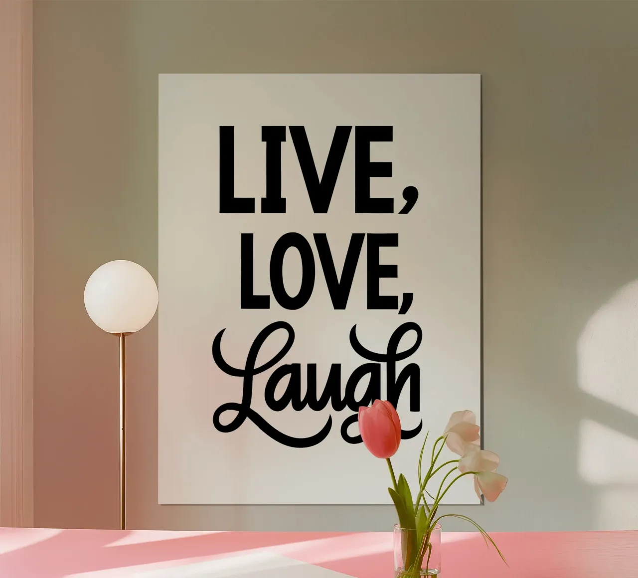 Vivre, aimer, rire poster avec cadre en bois de logic