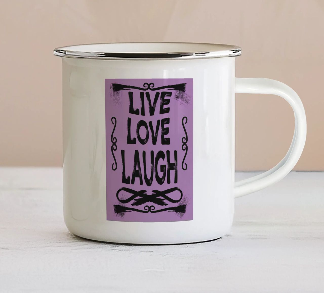Vivere amare ridere tazza in smalto da logic
