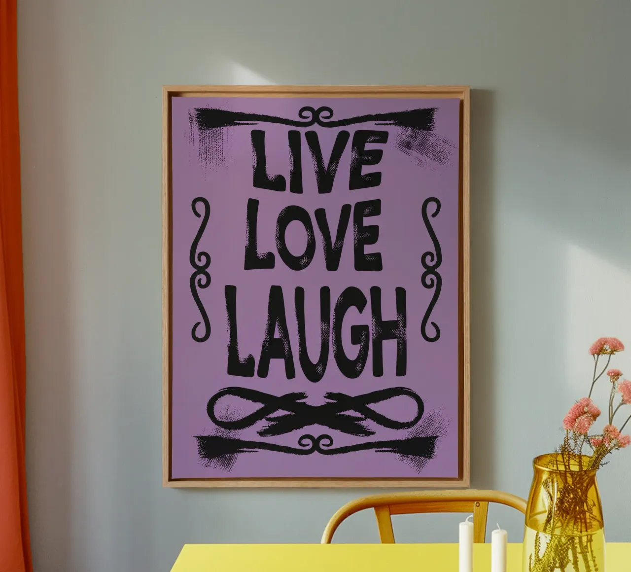 Vivere amare ridere tela con Cornice a cassetta da logic