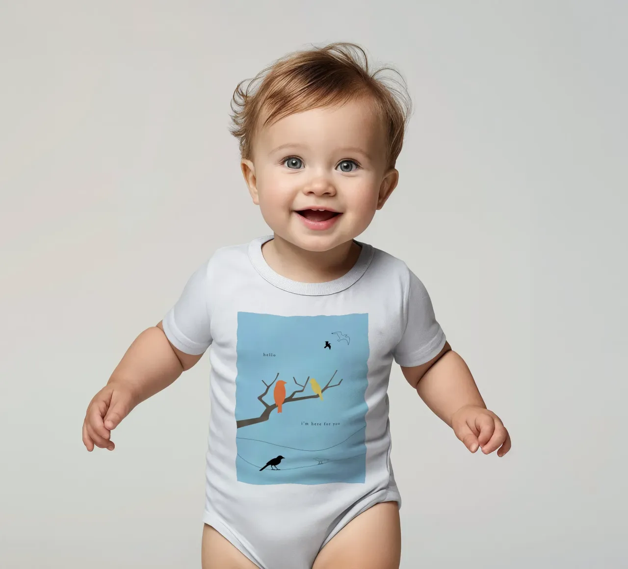 Hello Birds body neonato maniche corte da natural neutral