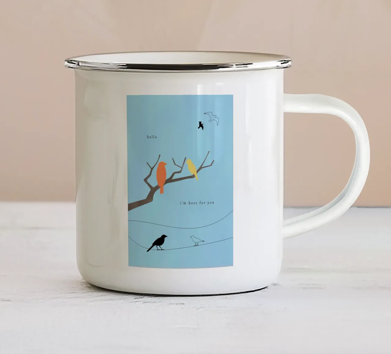 Hello Birds tazza in smalto da natural neutral