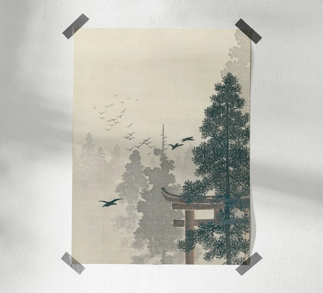 Ohara koson - Pine tree poster con telaio in alluminio da apoloprints