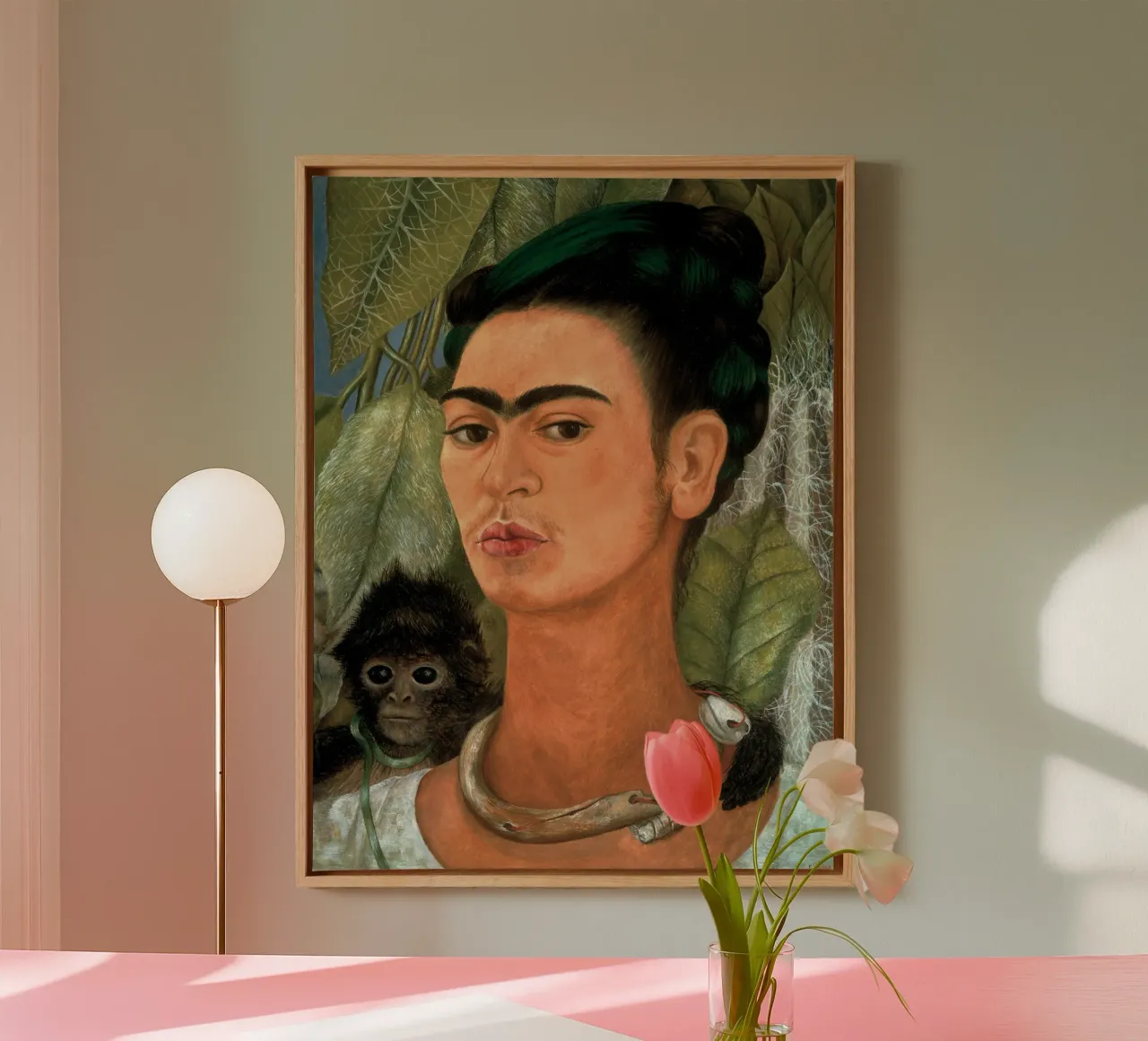 Frida Kahlo - Self Portrait with Monkey canvas with Floater frame by ARTOTHEK