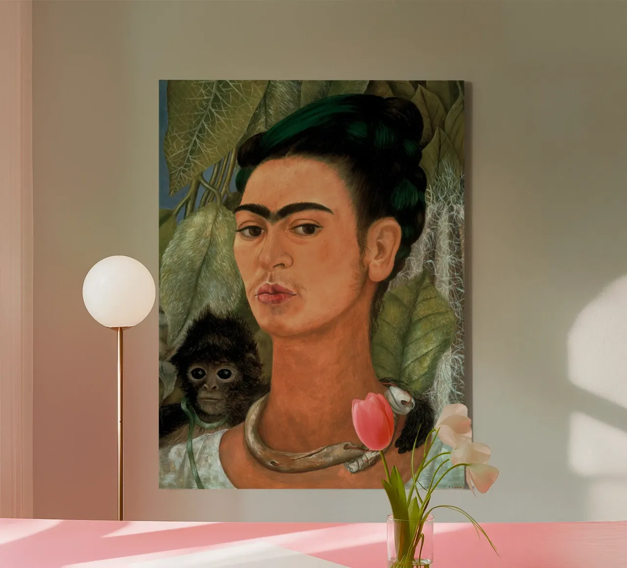 Frida Kahlo - Self Portrait with Monkey canvas with Floater frame by ARTOTHEK