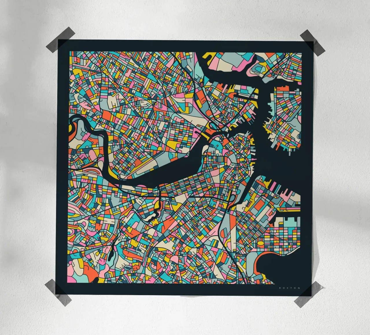 MAPPA DI BOSTON poster con telaio in alluminio da Jazzberry Blue
