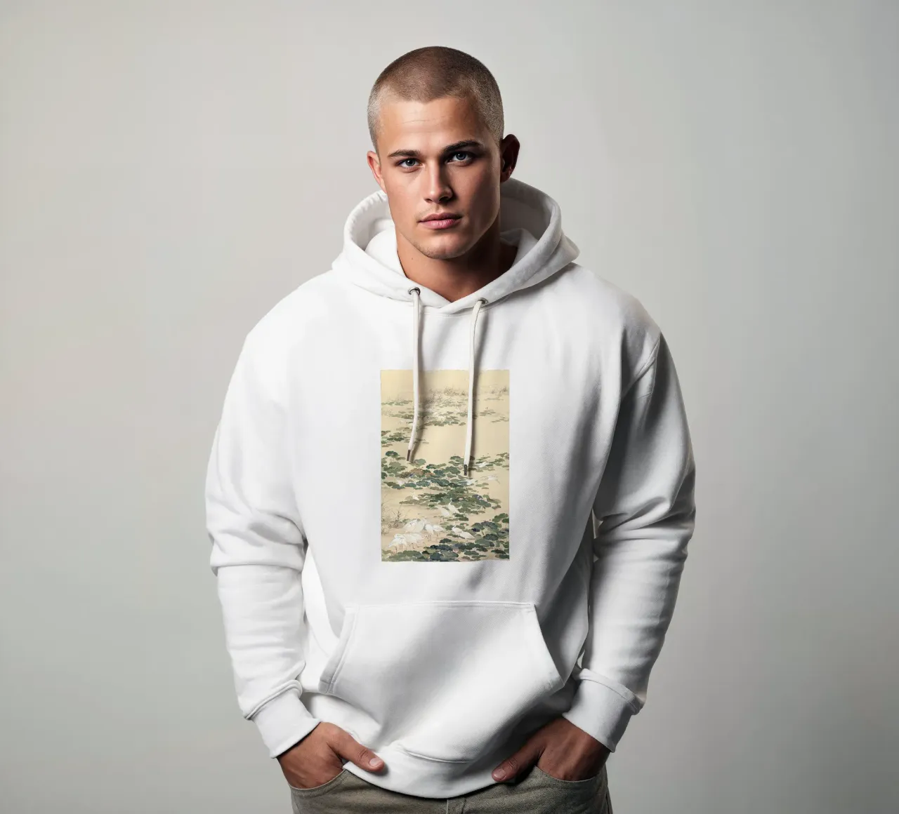 Egrets in a Lotus Pond felpa con cappuccio da apoloprints