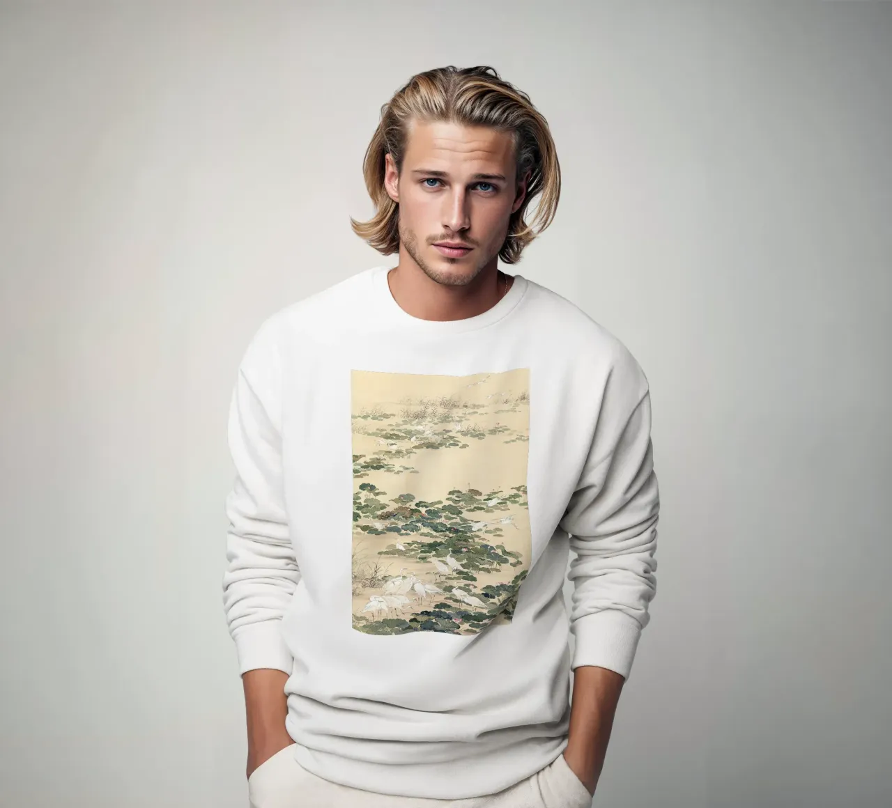 Egrets in a Lotus Pond felpa da apoloprints