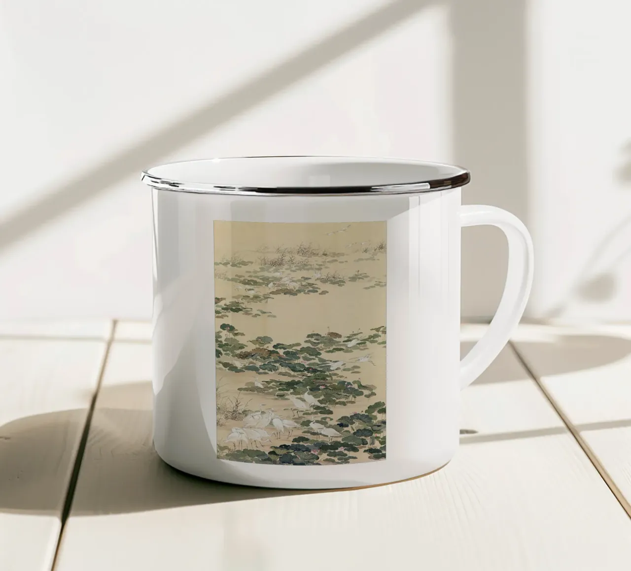 Egrets in a Lotus Pond tazza in smalto da apoloprints