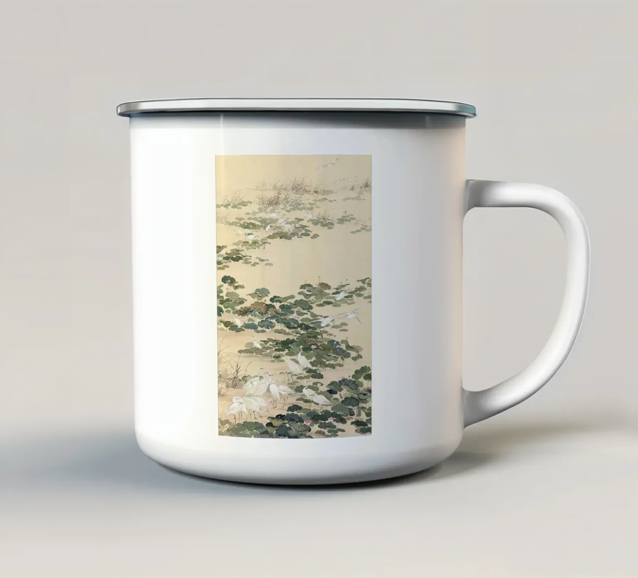 Egrets in a Lotus Pond tazza in smalto da apoloprints