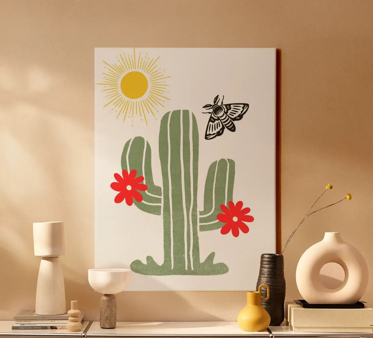 green cactus with two red tela da ramosashop