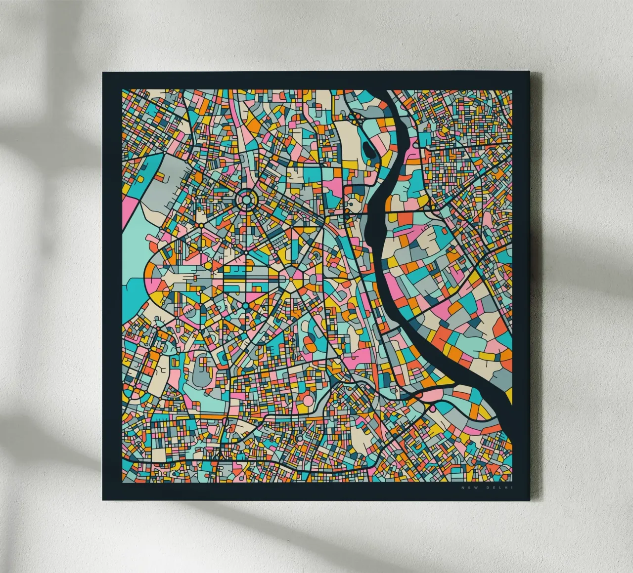 NEW DELHI MAP tela con Cornice a cassetta da Jazzberry Blue