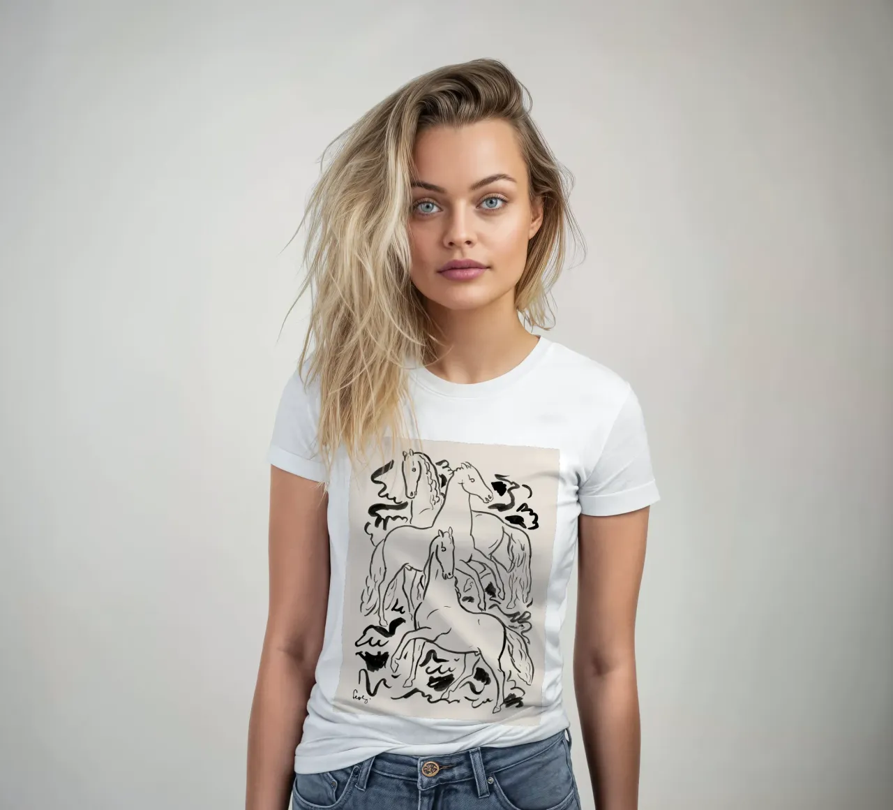 Three horses - Leo Gestel women's fitted t-shirt by apoloprints