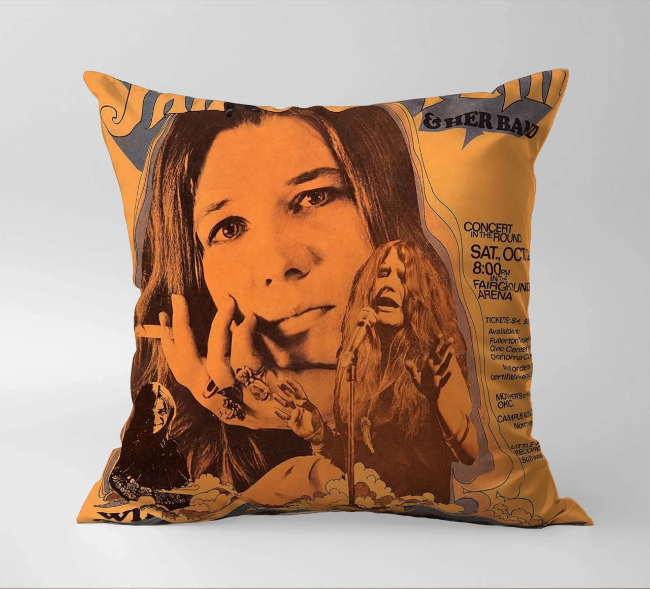 JANIS JOPLIN 1969 Concert Poster Wichita coussin de SoundStudio