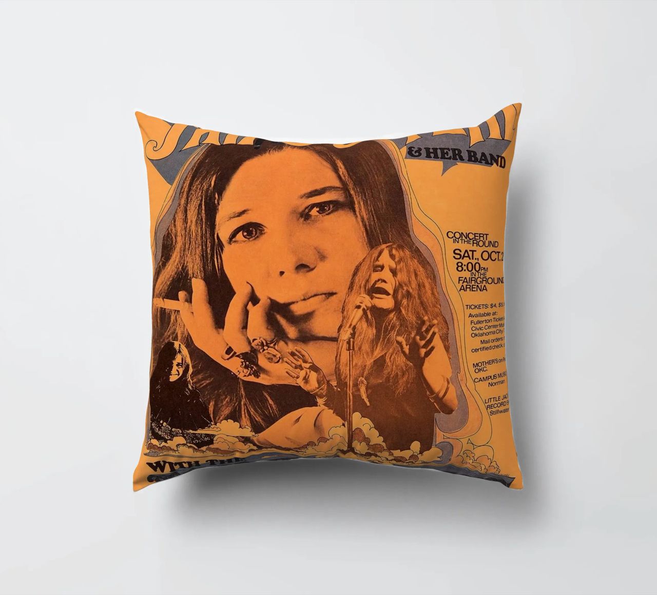JANIS JOPLIN 1969 Concert Poster Wichita coussin de SoundStudio