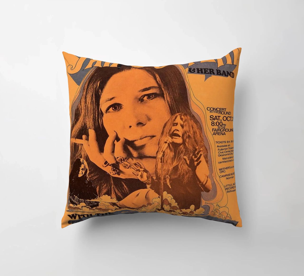 JANIS JOPLIN 1969 Concert Poster Wichita coussin de SoundStudio