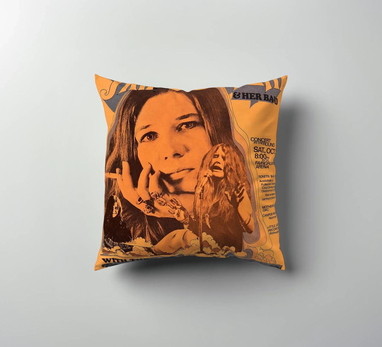 JANIS JOPLIN 1969 Concert Poster Wichita coussin de SoundStudio