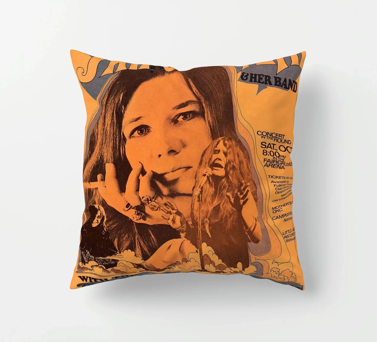 JANIS JOPLIN 1969 Concert Poster Wichita coussin de SoundStudio