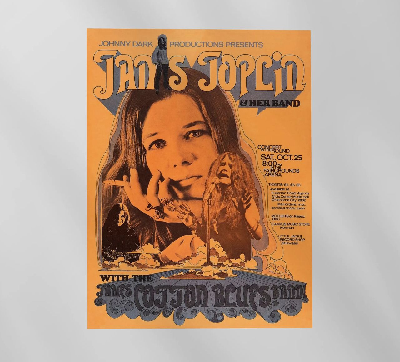 JANIS JOPLIN 1969 Concert Poster Wichita film rétro-éclairé de SoundStudio