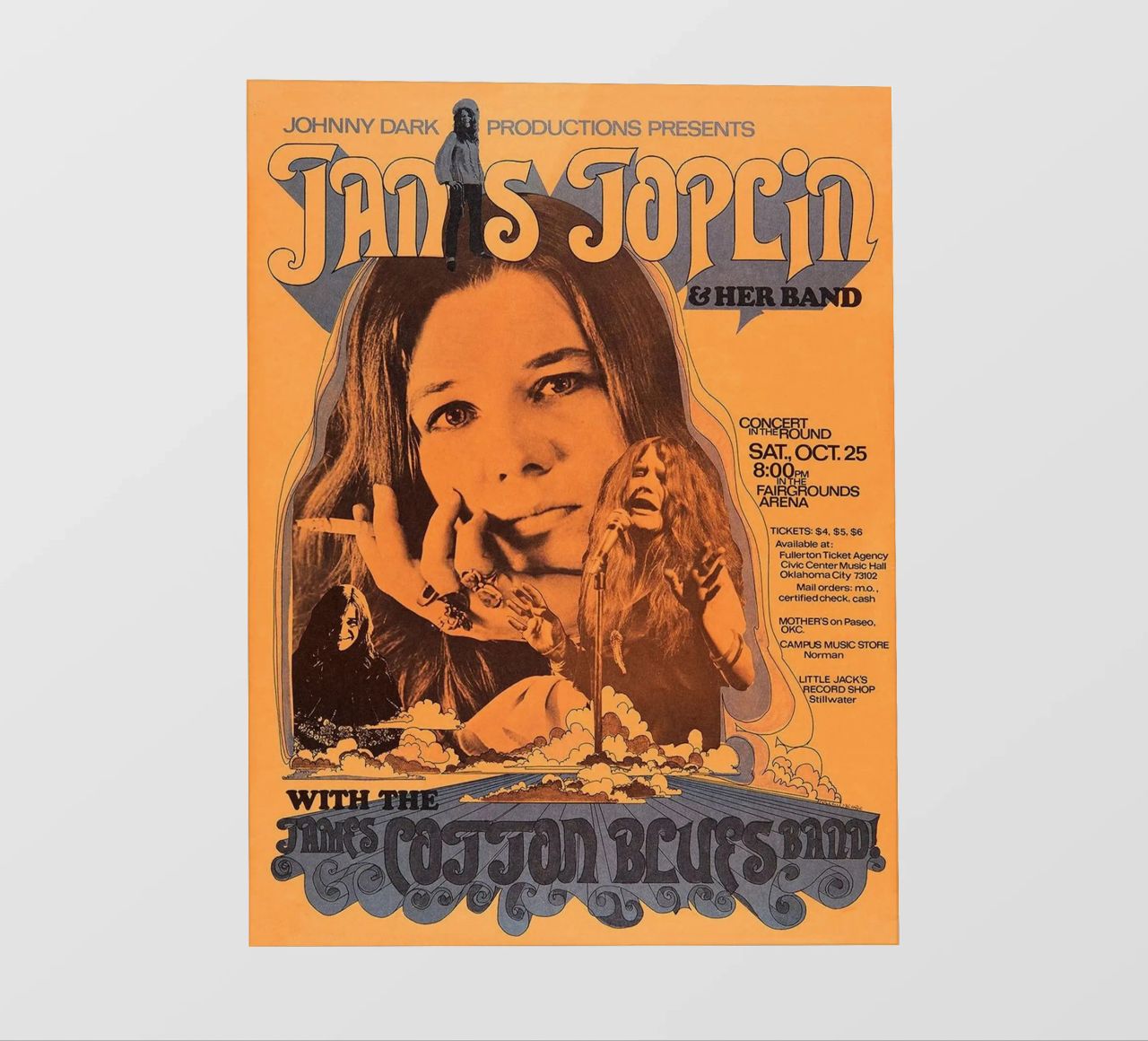 JANIS JOPLIN 1969 Concert Poster Wichita film rétro-éclairé de SoundStudio