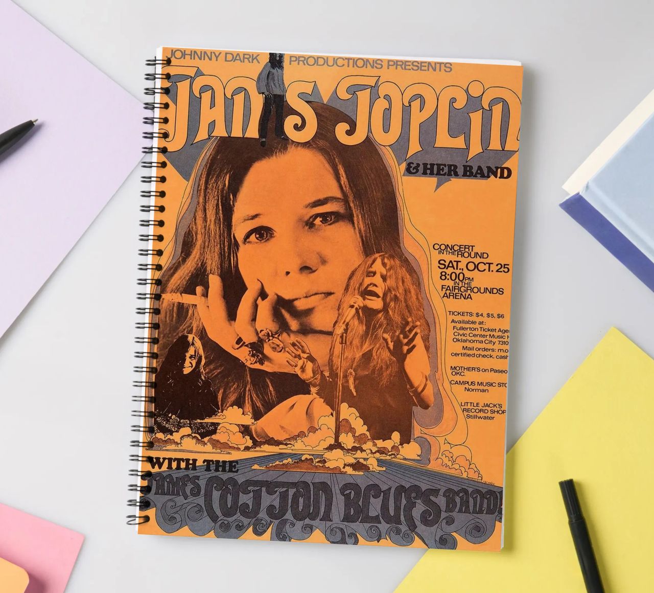 JANIS JOPLIN 1969 Concert Poster Wichita carnet à spirale de SoundStudio