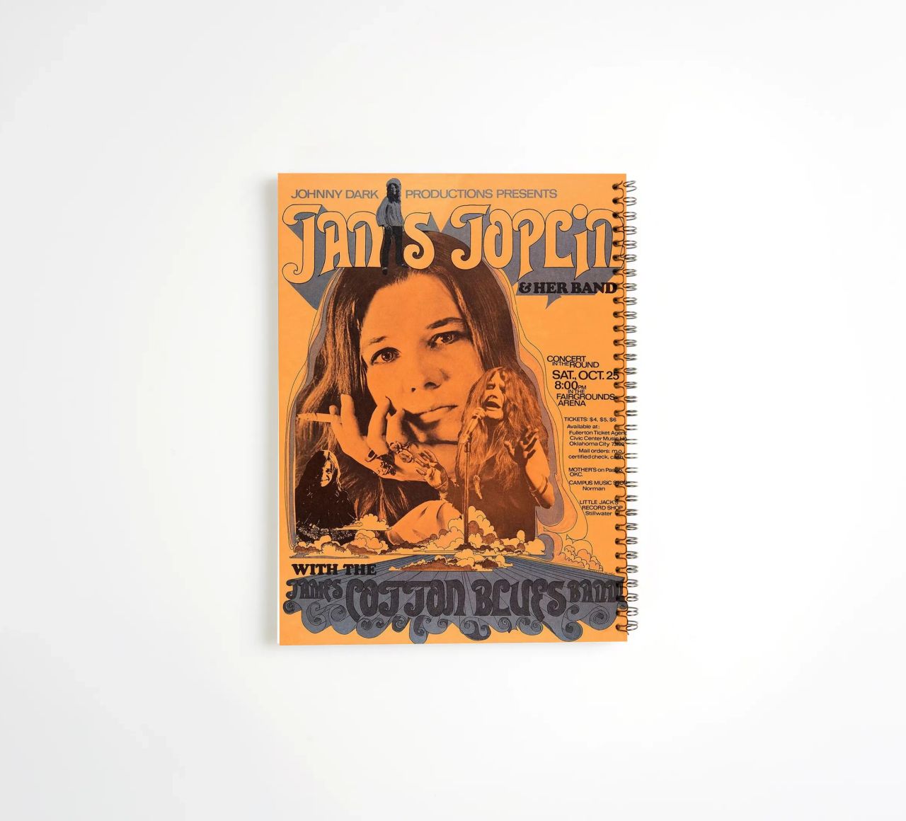 JANIS JOPLIN 1969 Concert Poster Wichita carnet à spirale de SoundStudio