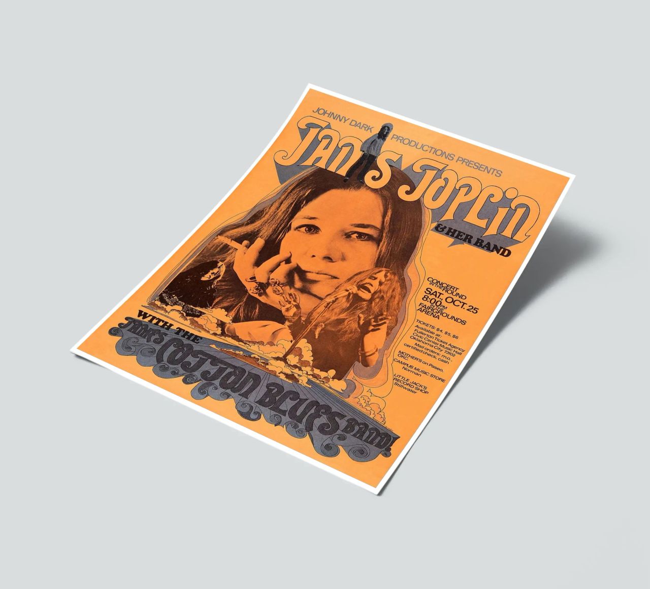 JANIS JOPLIN 1969 Concert Poster Wichita planche autocollant de SoundStudio