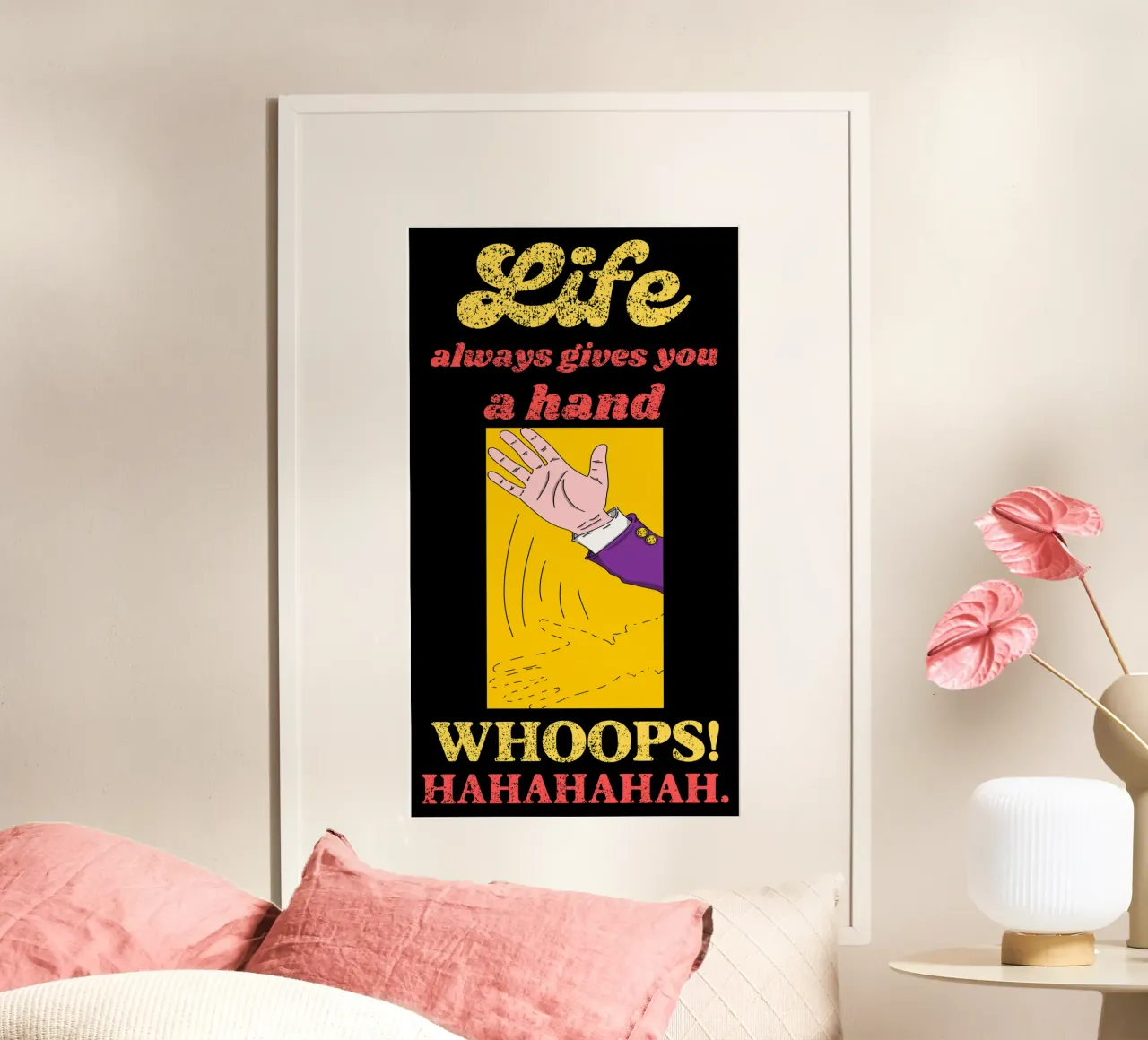 La vita sarcastica vi dà una mano poster con telaio in plastica da sillyindustries