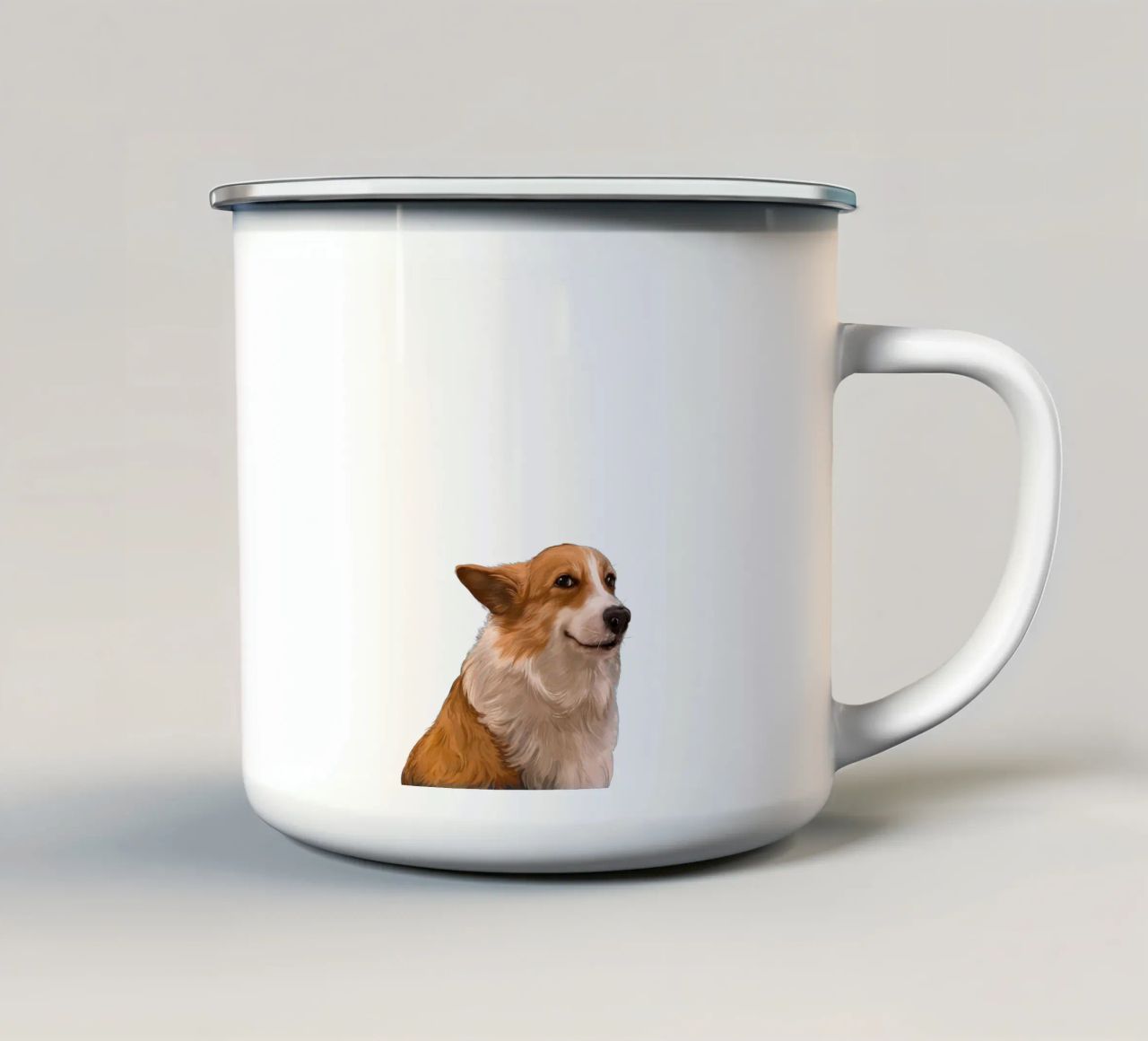 Sneaky Corgi tazza in smalto da Laura Graves
